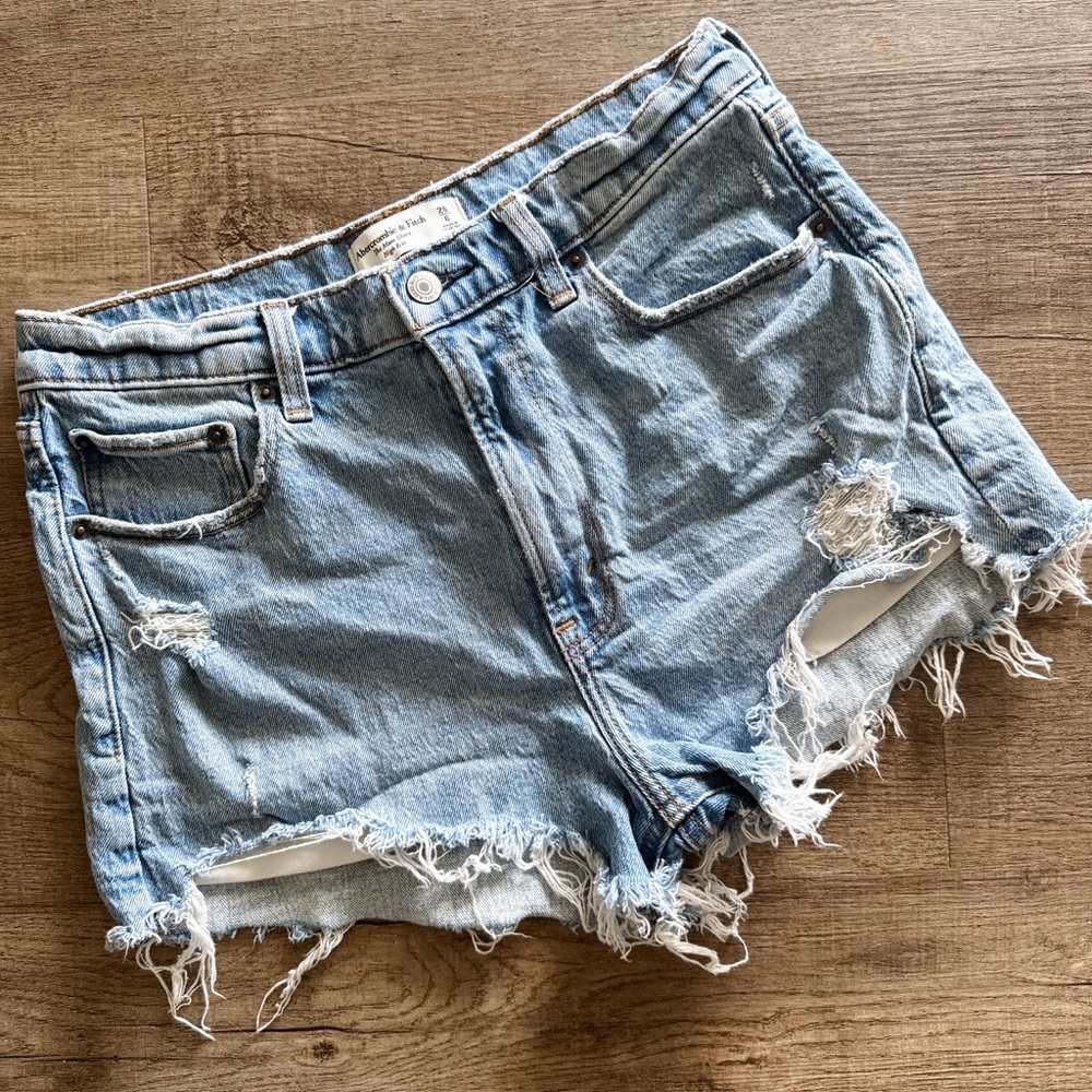 Abercrombie & Fitch Light Blue Distressed Denim Shorts